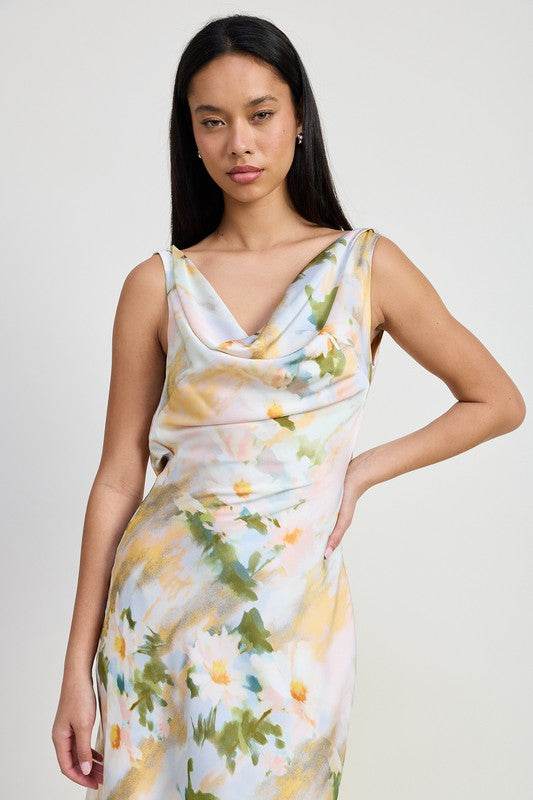FLORAL MIDI COWL NECK DRESS - Shop Style & More | Fresh Looks, Everyday Deals & Free Shipping