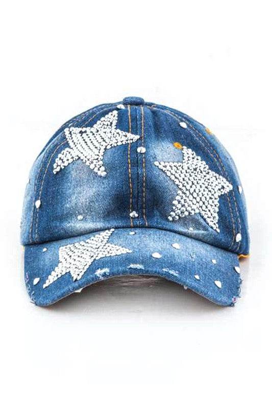 Stars Crystal Embellished Fashion Denim Cap - Shop Style & More | Fresh Looks, Everyday Deals & Free Shipping
