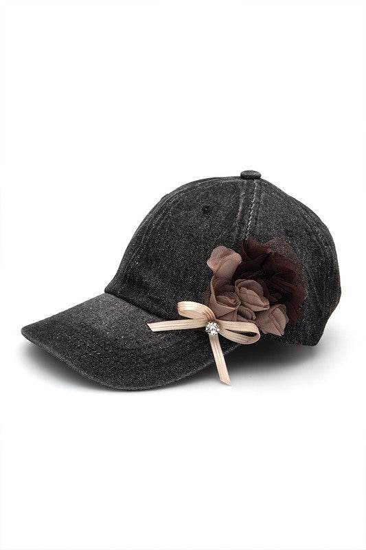 Satin Flower Embellished Denim Cap - Shop Style & More | Fresh Looks, Everyday Deals & Free Shipping