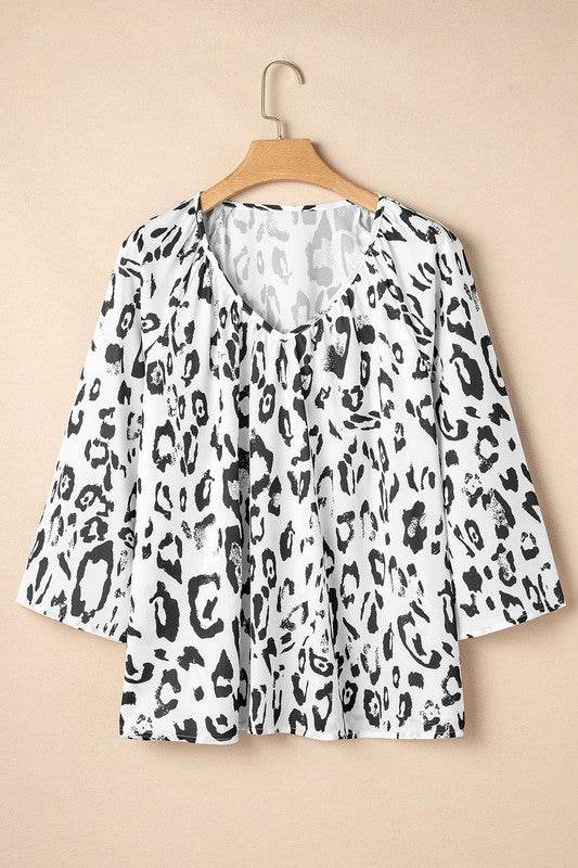 Leopard Print V Neck 3/4 Sleeve Blouse - Shop Style & More | Fresh Looks, Everyday Deals & Free Shipping