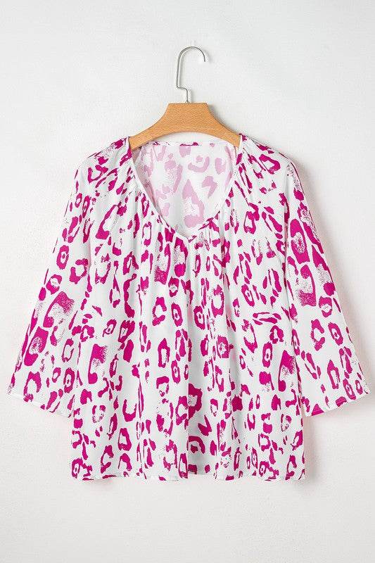 Leopard Print V Neck 3/4 Sleeve Blouse - Shop Style & More | Fresh Looks, Everyday Deals & Free Shipping