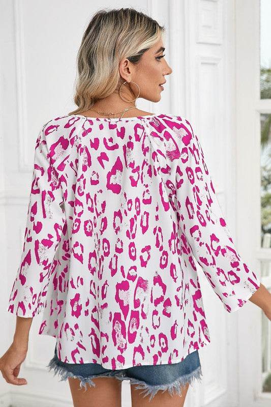 Leopard Print V Neck 3/4 Sleeve Blouse - Shop Style & More | Fresh Looks, Everyday Deals & Free Shipping