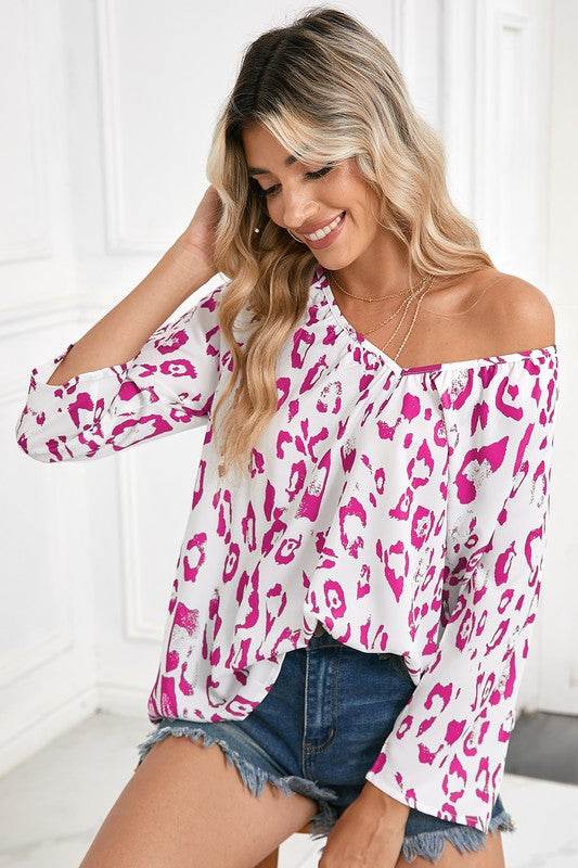Leopard Print V Neck 3/4 Sleeve Blouse - Shop Style & More | Fresh Looks, Everyday Deals & Free Shipping
