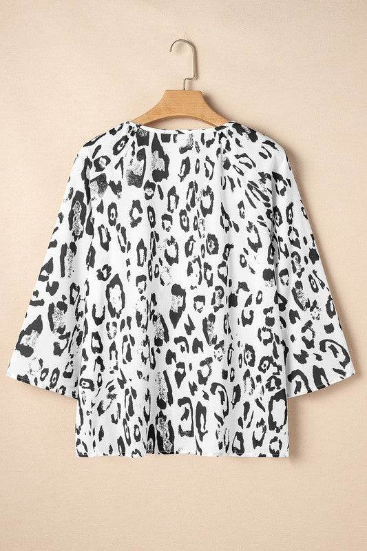 Leopard Print V Neck 3/4 Sleeve Blouse - Shop Style & More | Fresh Looks, Everyday Deals & Free Shipping