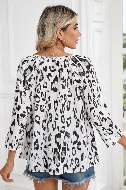Leopard Print V Neck 3/4 Sleeve Blouse - Shop Style & More | Fresh Looks, Everyday Deals & Free Shipping