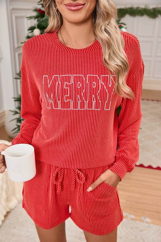 Corded MERRY Long Sleeve Top and Shorts Pajama Set - Shop Style & More | Fresh Looks, Everyday Deals & Free Shipping