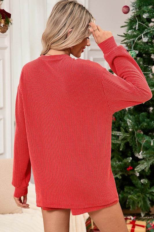 Corded MERRY Long Sleeve Top and Shorts Pajama Set - Shop Style & More | Fresh Looks, Everyday Deals & Free Shipping