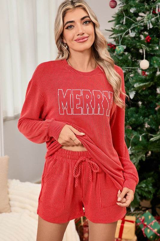Corded MERRY Long Sleeve Top and Shorts Pajama Set - Shop Style & More | Fresh Looks, Everyday Deals & Free Shipping