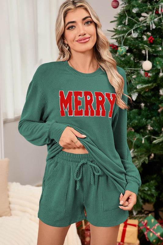 Corded MERRY Long Sleeve Top and Shorts Pajama Set - Shop Style & More | Fresh Looks, Everyday Deals & Free Shipping