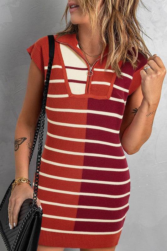 Color Block Short Sleeve Quarter Zip Mini Dress - Shop Style & More | Fresh Looks, Everyday Deals & Free Shipping