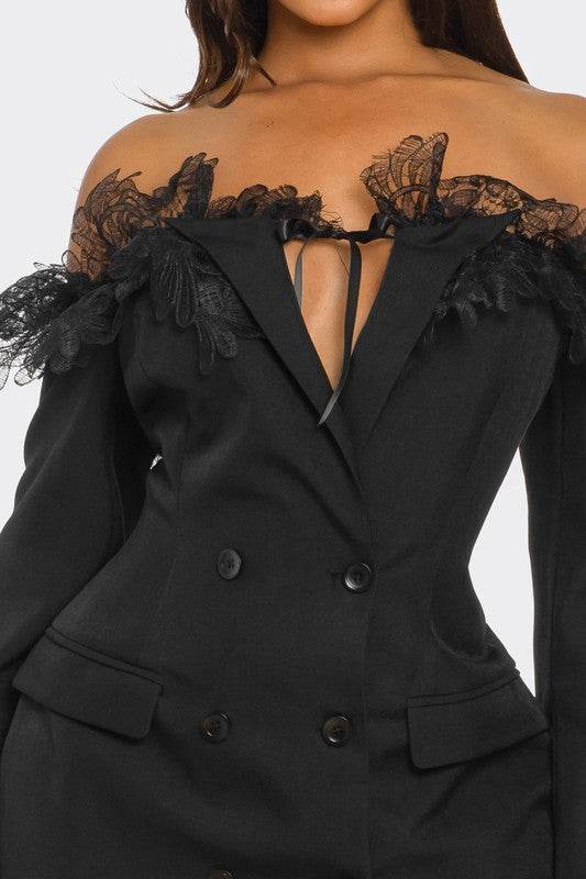 Off-Shoulder Lace Blazer Dress - Shop Style & More | Fresh Looks, Everyday Deals & Free Shipping