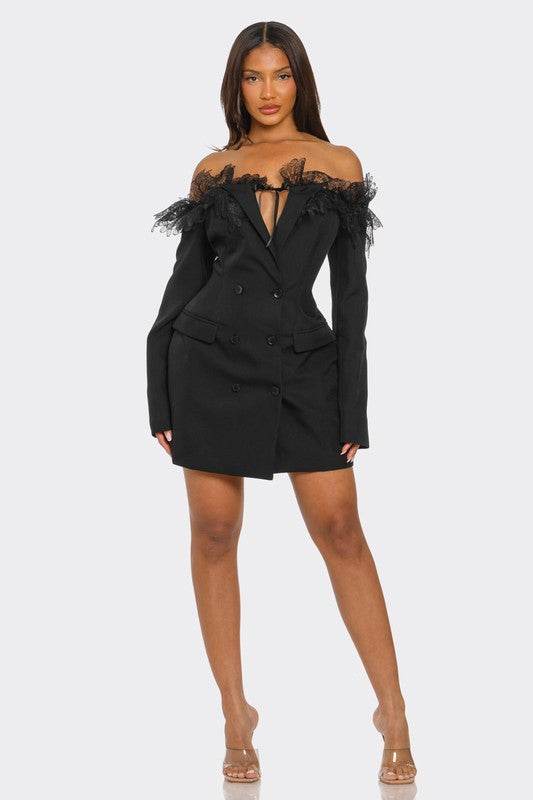 Off-Shoulder Lace Blazer Dress - Shop Style & More | Fresh Looks, Everyday Deals & Free Shipping