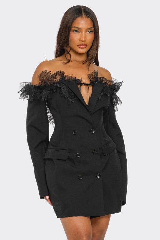 Off-Shoulder Lace Blazer Dress - Shop Style & More | Fresh Looks, Everyday Deals & Free Shipping