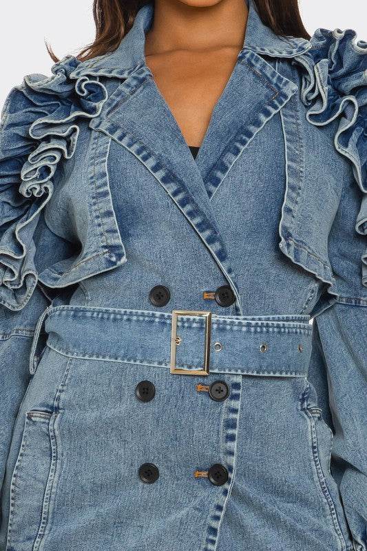 Ruffled Denim Trench Coat - Shop Style & More | Fresh Looks, Everyday Deals & Free Shipping