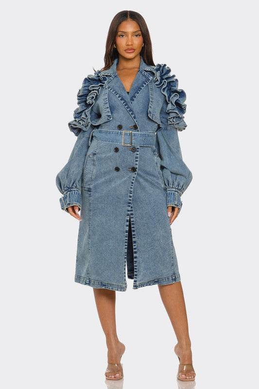 Ruffled Denim Trench Coat - Shop Style & More | Fresh Looks, Everyday Deals & Free Shipping
