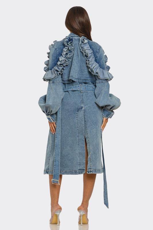 Ruffled Denim Trench Coat - Shop Style & More | Fresh Looks, Everyday Deals & Free Shipping