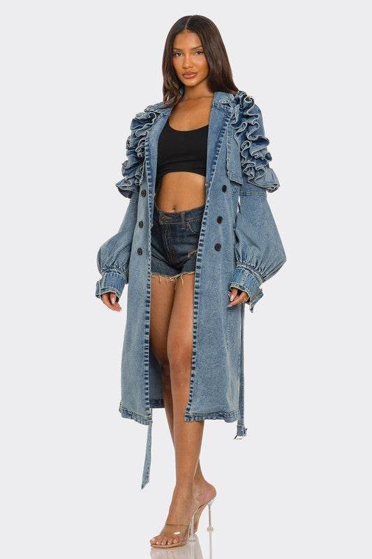 Ruffled Denim Trench Coat - Shop Style & More | Fresh Looks, Everyday Deals & Free Shipping