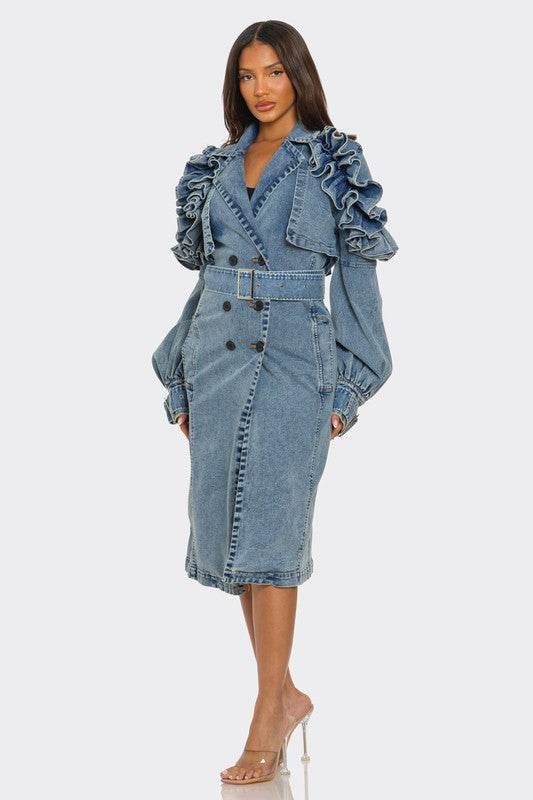 Ruffled Denim Trench Coat - Shop Style & More | Fresh Looks, Everyday Deals & Free Shipping