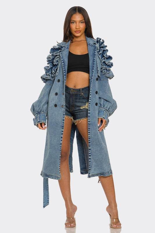 Ruffled Denim Trench Coat - Shop Style & More | Fresh Looks, Everyday Deals & Free Shipping