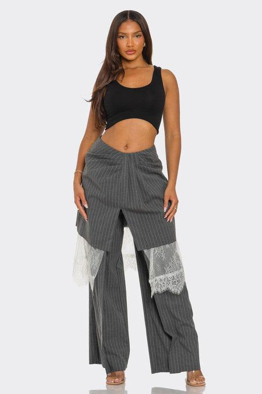Lace-Layered Pinstripe Pant Set - Shop Style & More | Fresh Looks, Everyday Deals & Free Shipping