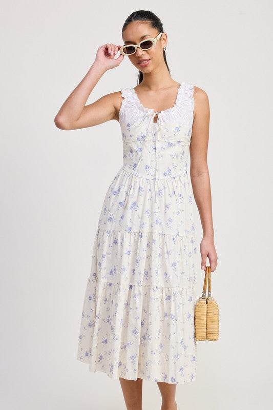 MIXED MEDIA EYELET PEEKABOO MIDI DRESS - Shop Style & More | Fresh Looks, Everyday Deals & Free Shipping