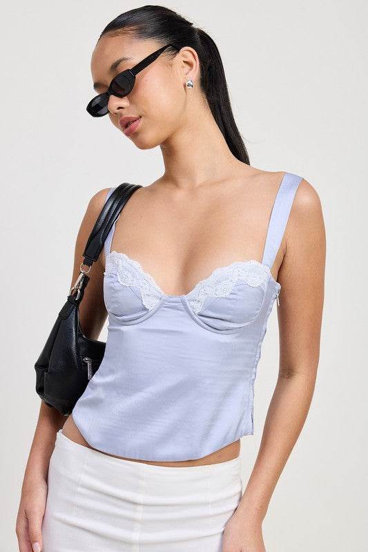 SATIN BUSTIER TOP WITH LACE DETAIL - Shop Style & More | Fresh Looks, Everyday Deals & Free Shipping