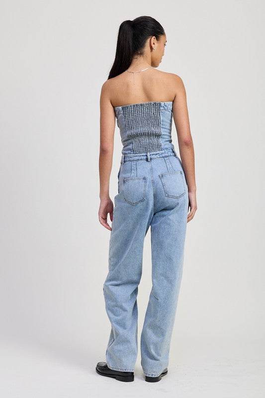 STRAPLESS DENIM JUMPSUIT - Shop Style & More | Fresh Looks, Everyday Deals & Free Shipping