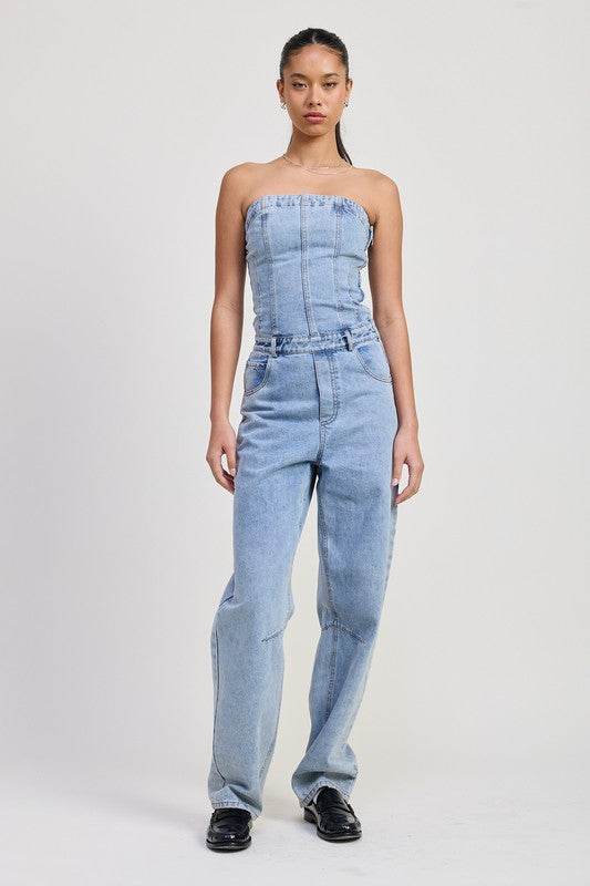 STRAPLESS DENIM JUMPSUIT - Shop Style & More | Fresh Looks, Everyday Deals & Free Shipping