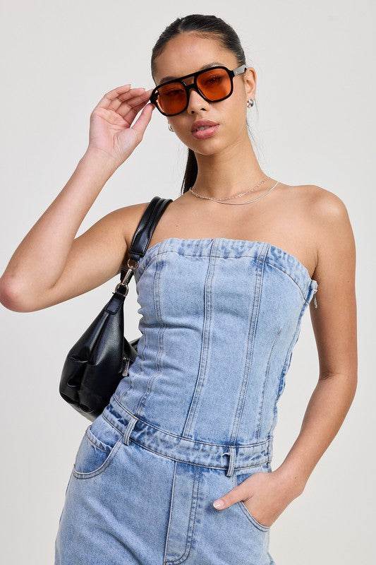 STRAPLESS DENIM JUMPSUIT - Shop Style & More | Fresh Looks, Everyday Deals & Free Shipping