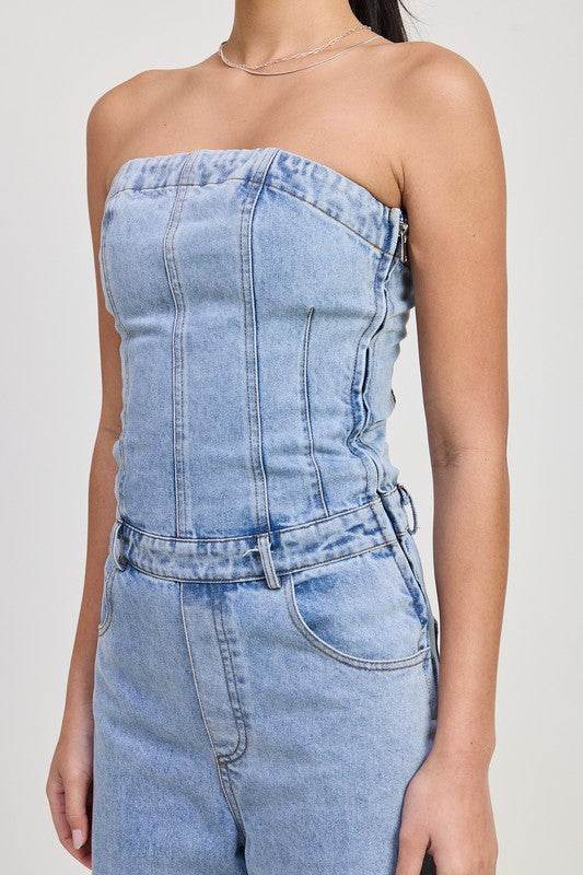 STRAPLESS DENIM JUMPSUIT - Shop Style & More | Fresh Looks, Everyday Deals & Free Shipping