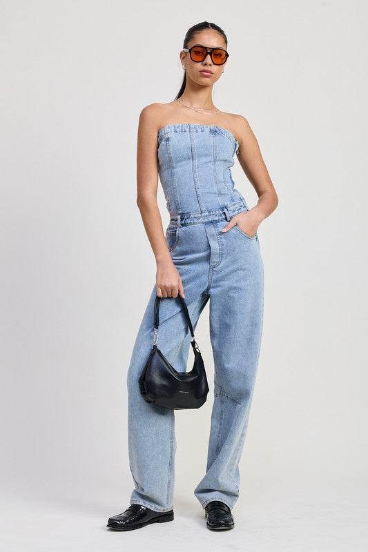 STRAPLESS DENIM JUMPSUIT - Shop Style & More | Fresh Looks, Everyday Deals & Free Shipping