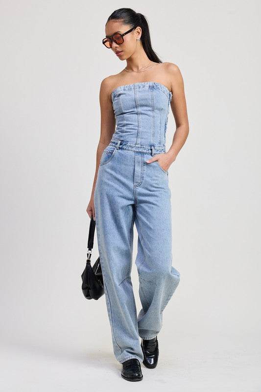 STRAPLESS DENIM JUMPSUIT - Shop Style & More | Fresh Looks, Everyday Deals & Free Shipping
