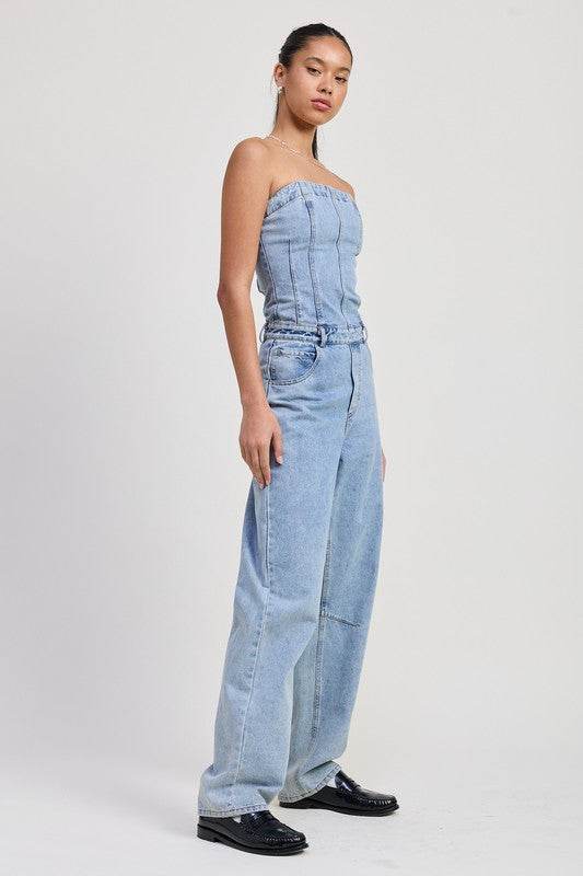 STRAPLESS DENIM JUMPSUIT - Shop Style & More | Fresh Looks, Everyday Deals & Free Shipping