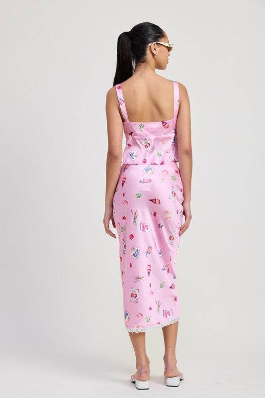 PRINTED SATIN FLY AWAY TOP WITH LACE TRIM - Shop Style & More | Fresh Looks, Everyday Deals & Free Shipping