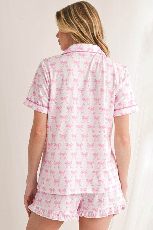 Bowknot Shirt and Ruffle Hem Shorts Pajama Set - Shop Style & More | Fresh Looks, Everyday Deals & Free Shipping