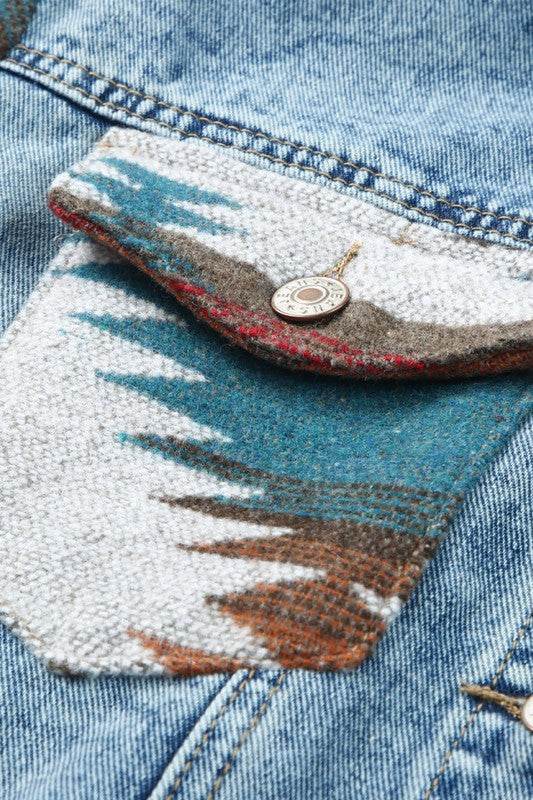 Geometric Print Frayed Hem Denim Jacket - Shop Style & More | Fresh Looks, Everyday Deals & Free Shipping