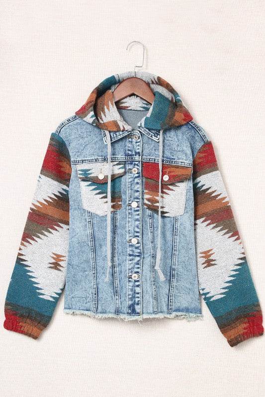 Geometric Print Frayed Hem Denim Jacket - Shop Style & More | Fresh Looks, Everyday Deals & Free Shipping