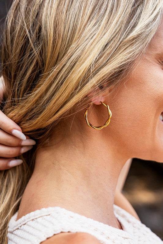 18K STAINLESS STEEL TWISTED HOOP EARRINGS - Shop Style & More | Fresh Looks, Everyday Deals & Free Shipping