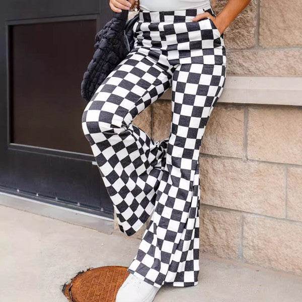 Black Checkerboard High Rise Casual Flared Pants - Shop Style & More | Fresh Looks, Everyday Deals & Free Shipping