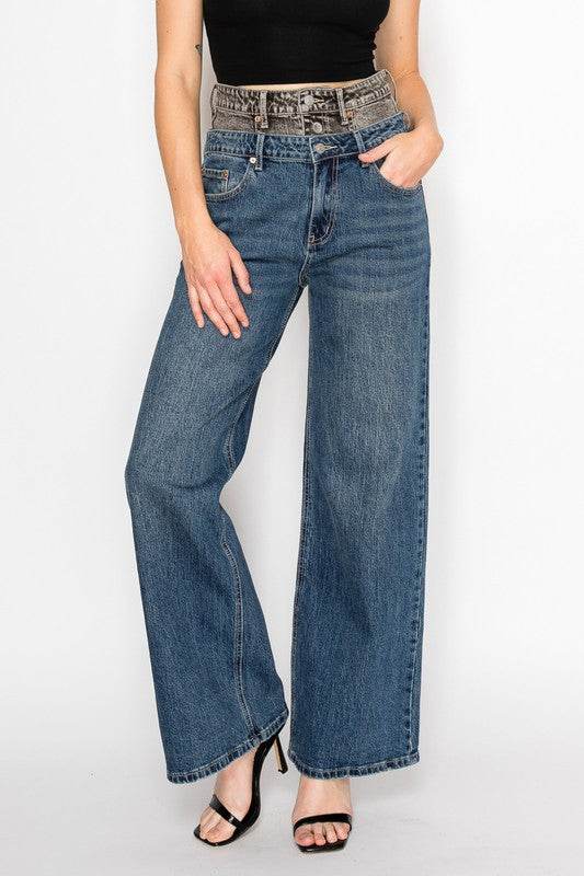 DOUBLE SNAP WAISTBAND ULTRA HIGH RISE WIDE JEANS - Shop Style & More | Fresh Looks, Everyday Deals & Free Shipping