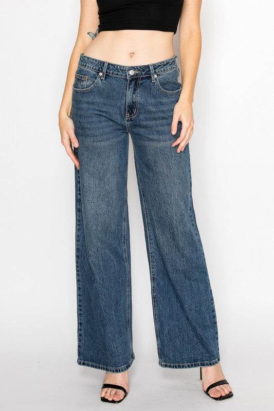 DOUBLE SNAP WAISTBAND ULTRA HIGH RISE WIDE JEANS - Shop Style & More | Fresh Looks, Everyday Deals & Free Shipping