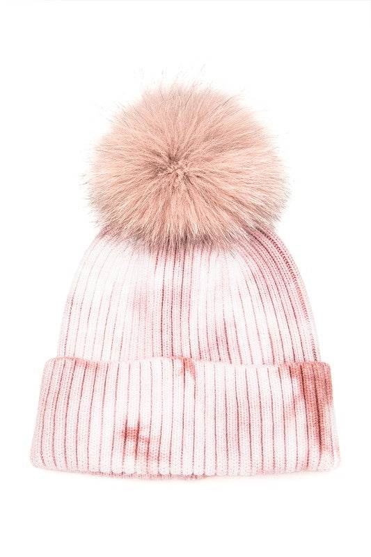 Large Genuine Fur Pom Tie Dyed Cotton Blend Beanie - Shop Style & More | Fresh Looks, Everyday Deals & Free Shipping
