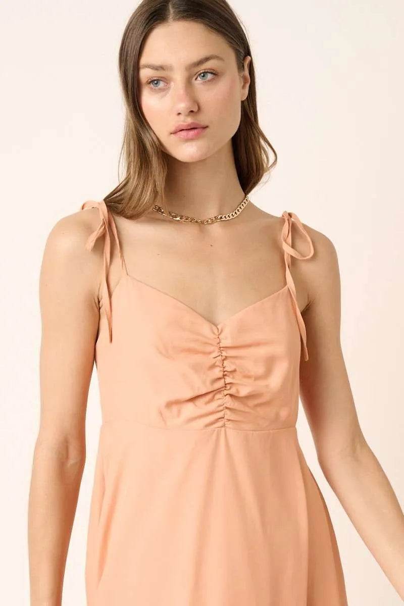 Mittoshop Ruched Detail Spaghetti Tie Mini Dress - Shop Style & More | Fresh Looks, Everyday Deals & Free Shipping