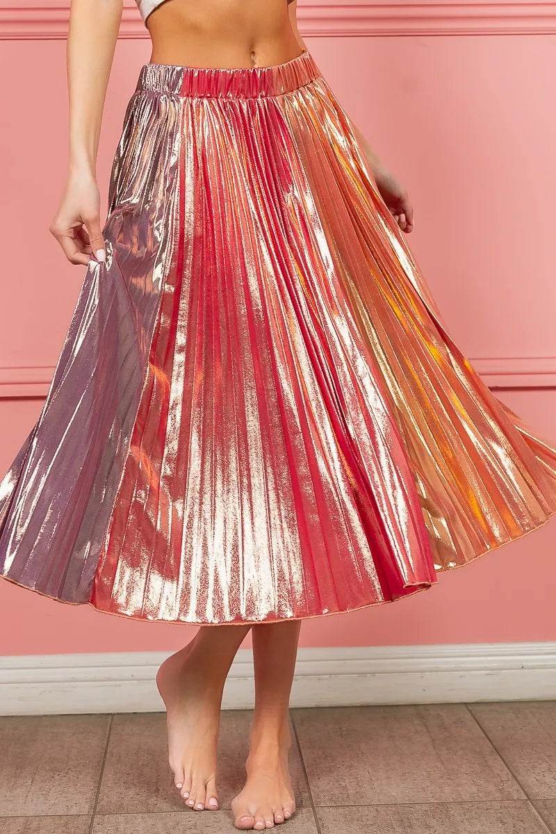 BiBi Metallic Color Block Pleats Midi Skirt - Shop Style & More | Fresh Looks, Everyday Deals & Free Shipping