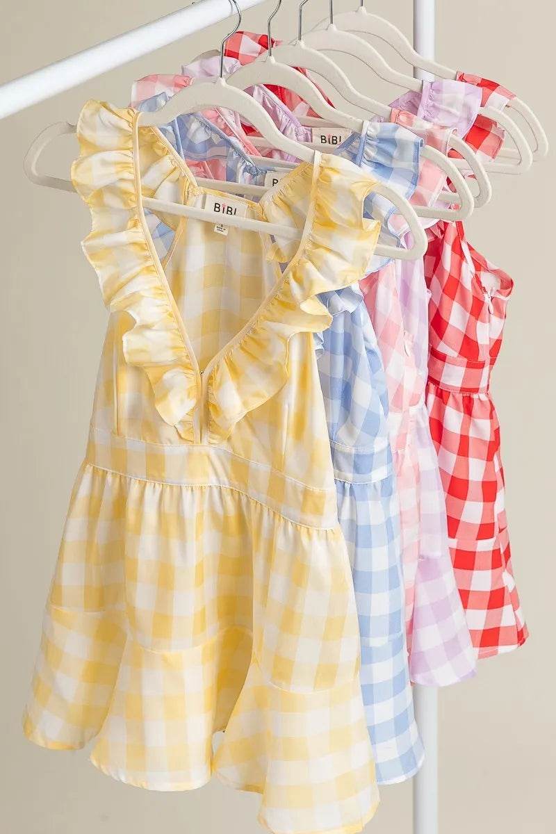 BiBi Ruffled Neckline Sleeveless Check Plaid Peplum Top - Shop Style & More | Fresh Looks, Everyday Deals & Free Shipping