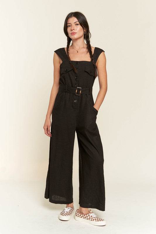 PLUS SLEEVELESS SQUARE NECK BUTTON ANKLE JUMPSUIT - Shop Style & More | Fresh Looks, Everyday Deals & Free Shipping