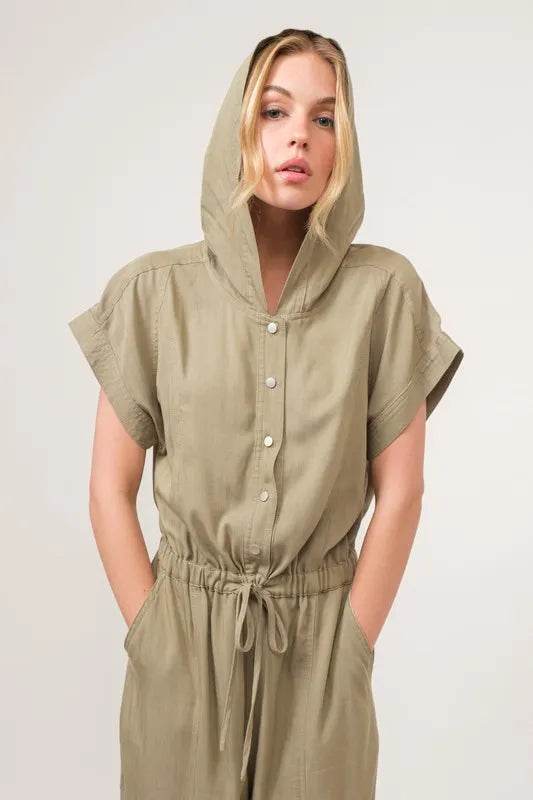 And The Why Washed Short Sleeve Hooded Jumpsuit - Shop Style & More | Fresh Looks, Everyday Deals & Free Shipping