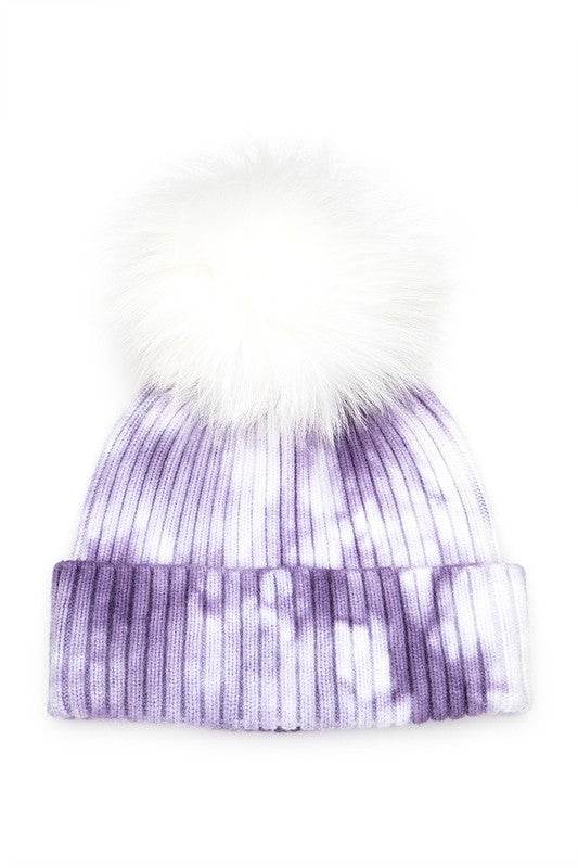 Large Genuine Fur Pom Tie Dyed Cotton Blend Beanie - Shop Style & More | Fresh Looks, Everyday Deals & Free Shipping