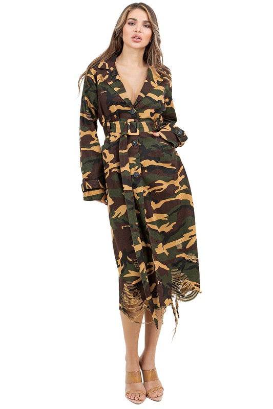 WOMEN FASHION CAMOFLAGE LONG TRENCH COAT - Shop Style & More | Fresh Looks, Everyday Deals & Free Shipping