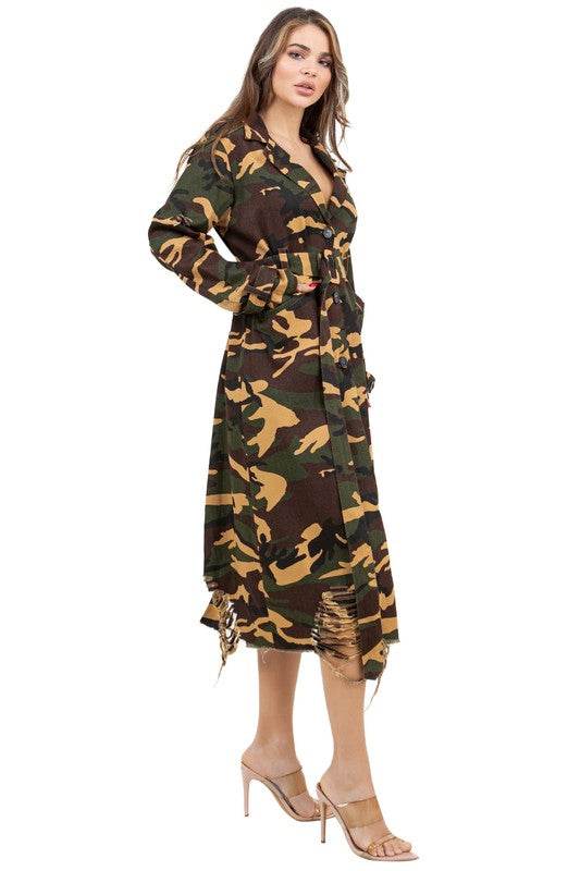 WOMEN FASHION CAMOFLAGE LONG TRENCH COAT - Shop Style & More | Fresh Looks, Everyday Deals & Free Shipping